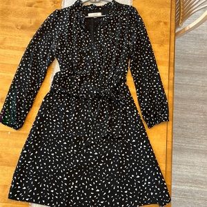 Black and white Printed Dress with fabric belt